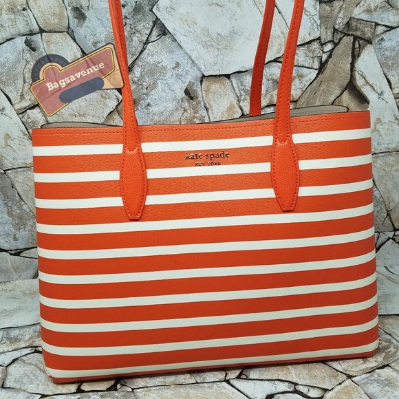 #bagsavenue FAST SHIPPING Large Tote All Day Sailing Stripe Tamarillo Kate Spade - Picture 2 of 11